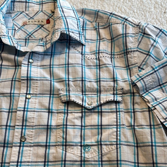 Roper Blue and White Casual Snap Button Down Shirt - Picture 3 of 7
